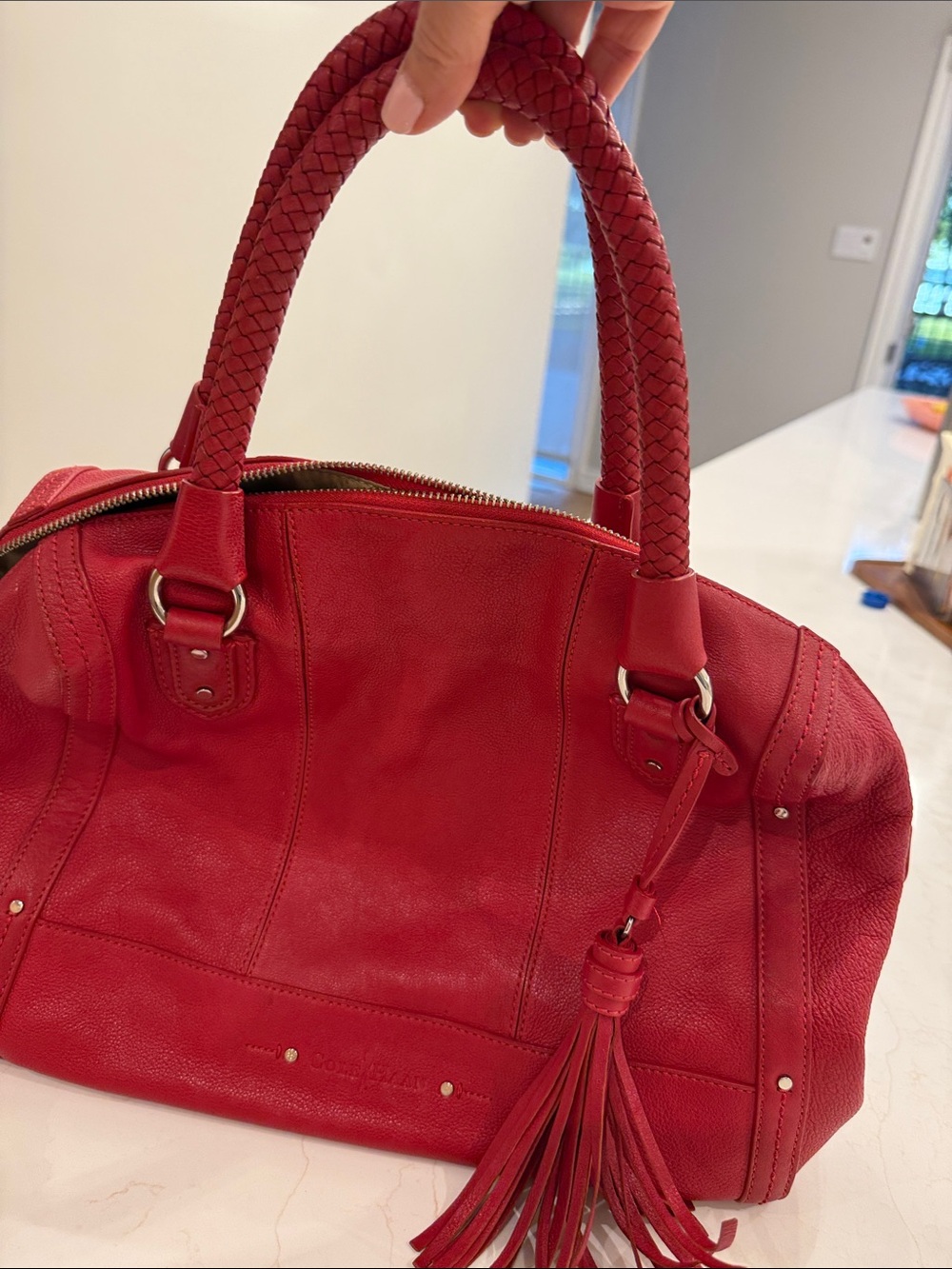 Cole Haan Red Braided-Handle Tassel Satchel